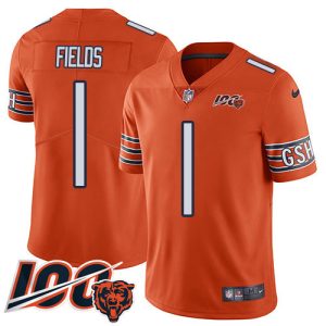 wholesale Bears #1 Justin Fields Orange Men's Stitched NFL Limited Rush 100th Season Jersey