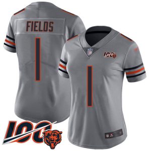 bears #1 justin fields silver women's stitched nfl limited inverted legend 100th season cheap jersey