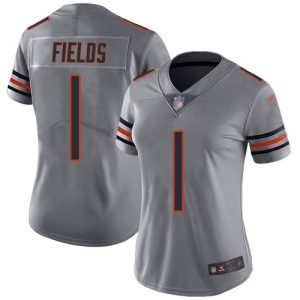 elite Bears #1 Justin Fields Silver Women's Stitched NFL Limited Inverted Legend Jersey