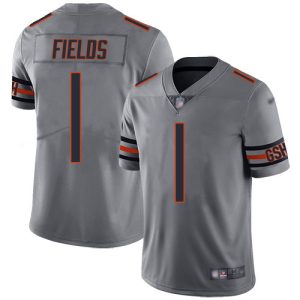 replica Bears #1 Justin Fields Silver Youth Stitched NFL Limited Inverted Legend Jersey