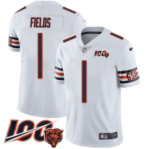 Bears #1 Justin Fields White Alternate Youth Stitched NFL Vapor Untouchable Limited 100th Season Jersey