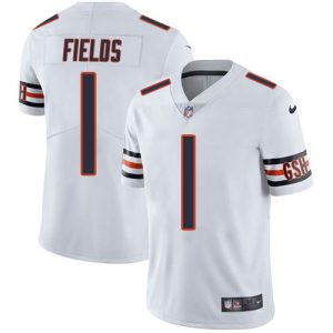 bears #1 justin fields white white men's stitched nfl vapor untouchable limited replica jersey