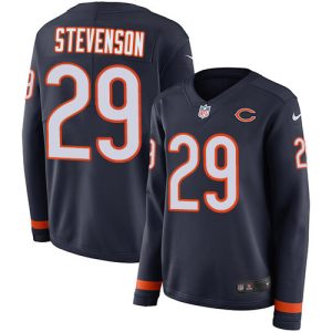 personalized Bears #29 Tyrique Stevenson Navy Blue Team Color Women's Stitched NFL Limited Therma Long Sleeve Jersey