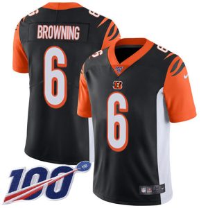 bengals #6 jake browning black team color men's stitched nfl 100th season vapor untouchable limited custom jersey