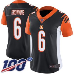 Bengals #6 Jake Browning Black Team Color Women's Stitched NFL 100th Season Vapor Untouchable Limited Jersey