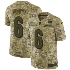 Bengals #6 Jake Browning Camo Youth Stitched NFL Limited 2018 Salute To Service Jersey