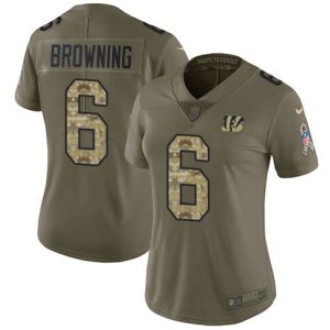 Bengals #6 Jake Browning Olive/Camo Women's Stitched NFL Limited 2017 Salute To Service Jersey