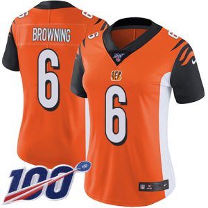 Bengals #6 Jake Browning Orange Alternate Women's Stitched NFL 100th Season Vapor Untouchable Limited Jersey