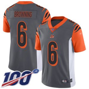 personalized Bengals #6 Jake Browning Silver Men's Stitched NFL Limited Inverted Legend 100th Season Jersey