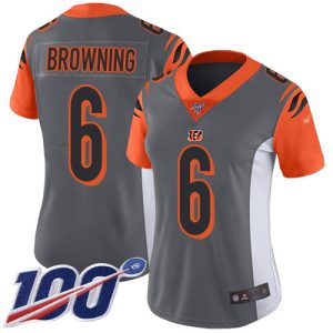 wholesale Bengals #6 Jake Browning Silver Women's Stitched NFL Limited Inverted Legend 100th Season Jersey