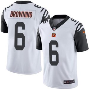 Bengals #6 Jake Browning White Men's Stitched NFL Limited Rush Jersey