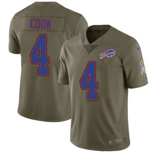 Bills #4 James Cook Olive Men's Stitched NFL Limited 2017 Salute To Service Jersey