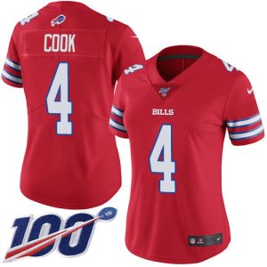 bills #4 james cook red women's stitched nfl limited rush 100th season limited jersey