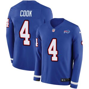 bills #4 james cook royal blue team color men's stitched nfl limited therma long sleeve wholesale jersey