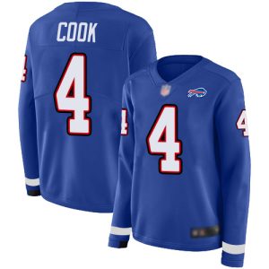 wholesale Bills #4 James Cook Royal Blue Team Color Women's Stitched NFL Limited Therma Long Sleeve Jersey