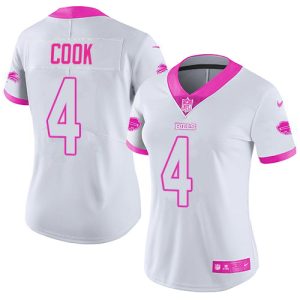 Bills #4 James Cook White/Pink Women's Stitched NFL Limited Rush Fashion Jersey