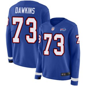 wholesale Bills #73 Dion Dawkins Royal Blue Team Color Women's Stitched NFL Limited Therma Long Sleeve Jersey