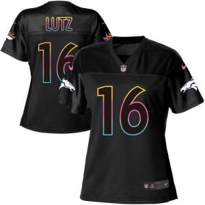 Broncos #16 Wil Lutz Black Women's NFL Fashion Game Jersey