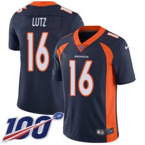 broncos #16 wil lutz navy blue alternate men's stitched nfl 100th season vapor untouchable limited custom jersey