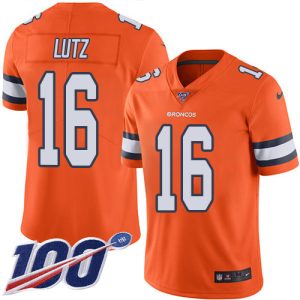 broncos #16 wil lutz orange men's stitched nfl limited rush 100th season limited jersey