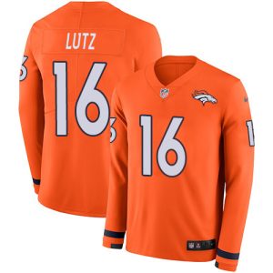 broncos #16 wil lutz orange team color men's stitched nfl limited therma long sleeve youth jersey