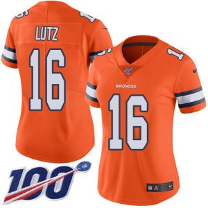 wholesale Broncos #16 Wil Lutz Orange Women's Stitched NFL Limited Rush 100th Season Jersey