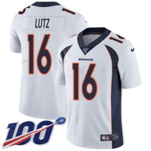 broncos #16 wil lutz white men's stitched nfl 100th season vapor untouchable limited elite jersey