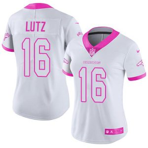 broncos #16 wil lutz white/pink women's stitched nfl limited rush fashion wholesale jersey