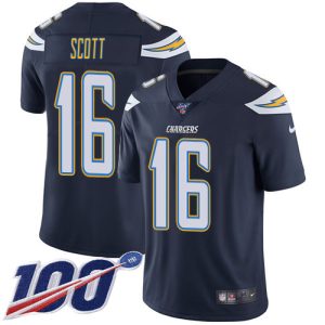 chargers #16 j.k. scott navy blue team color men's stitched nfl 100th season vapor limited customized jersey