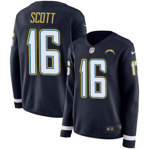 limited Chargers #16 J.K. Scott Navy Blue Team Color Women's Stitched NFL Limited Therma Long Sleeve Jersey