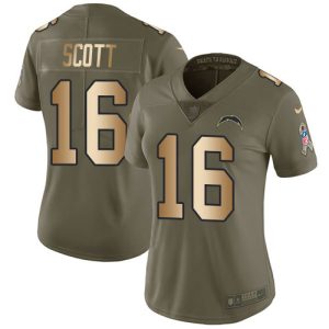 Chargers #16 J.K. Scott Olive/Gold Women's Stitched NFL Limited 2017 Salute to Service Jersey