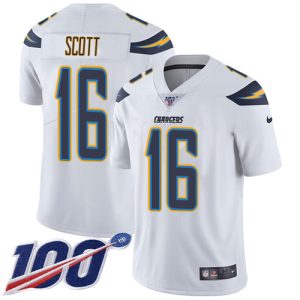 youth Chargers #16 J.K. Scott White Men's Stitched NFL 100th Season Vapor Limited Jersey