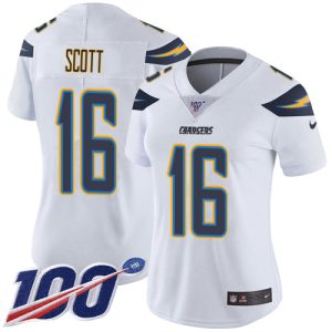 chargers #16 j.k. scott white women's stitched nfl 100th season vapor limited wholesale jersey