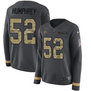 Chiefs #52 Creed Humphrey Anthracite Salute to Service Women's Stitched NFL Limited Therma Long Sleeve Jersey