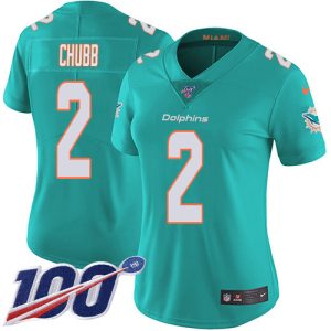 Dolphins #2 Bradley Chubb Aqua Green Team Color Women's Stitched NFL 100th Season Vapor Untouchable Limited Jersey