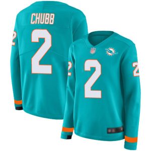 Dolphins #2 Bradley Chubb Aqua Green Team Color Women's Stitched NFL Limited Therma Long Sleeve Jersey