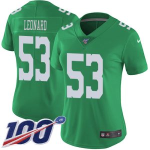 elite Eagles #53 Shaquille Leonard Green Women's Stitched NFL Limited Rush 100th Season Jersey