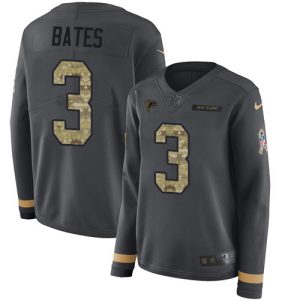 Falcons #3 Jessie Bates Anthracite Salute to Service Stitched Women's NFL Limited Therma Long Sleeve Jersey