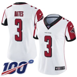 Falcons #3 Jessie Bates White Stitched Women's NFL 100th Season Vapor Untouchable Limited Jersey