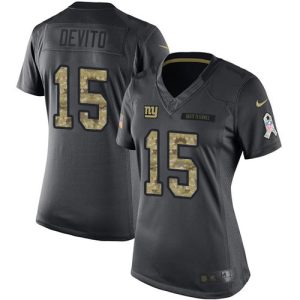 Giants #15 Tommy DeVito Black Women's Stitched NFL Limited 2016 Salute to Service Jersey