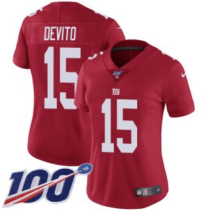 giants #15 tommy devito red alternate women's stitched nfl 100th season vapor untouchable limited youth jersey