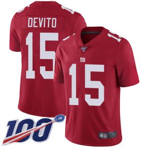 wholesale Giants #15 Tommy DeVito Red Men's Stitched NFL Limited Inverted Legend 100th Season Jersey