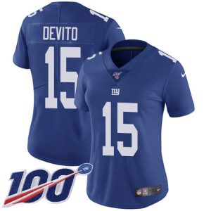 giants #15 tommy devito royal blue team color women's stitched nfl 100th season vapor untouchable limited custom jersey