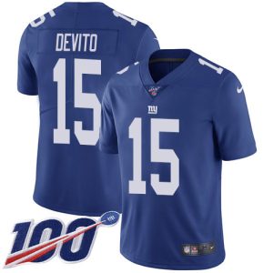 giants #15 tommy devito royal blue team color youth stitched nfl 100th season vapor untouchable limited custom jersey