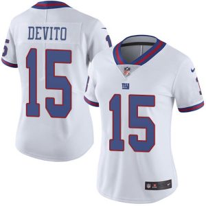 replica Giants #15 Tommy DeVito White Women's Stitched NFL Limited Rush Jersey