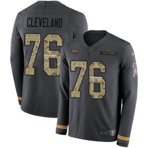 custom Jaguars #76 Ezra Cleveland Anthracite Salute to Service Youth Stitched NFL Limited Therma Long Sleeve Jersey