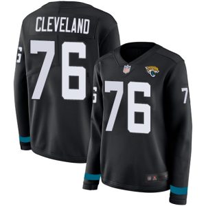 Jaguars #76 Ezra Cleveland Black Team Color Women's Stitched NFL Limited Therma Long Sleeve Jersey