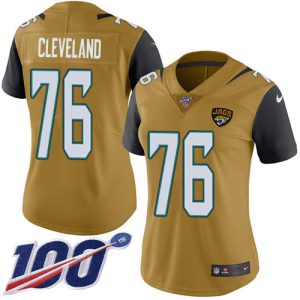 jaguars #76 ezra cleveland gold women's stitched nfl limited rush 100th season cheap jersey