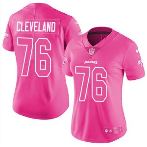 customized Jaguars #76 Ezra Cleveland Pink Women's Stitched NFL Limited Rush Fashion Jersey