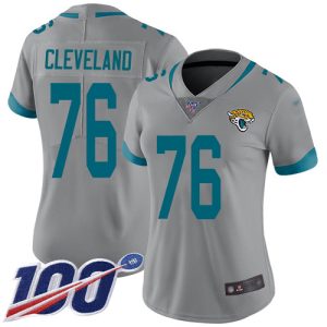 authentic Jaguars #76 Ezra Cleveland Silver Women's Stitched NFL Limited Inverted Legend 100th Season Jersey